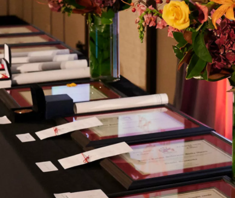 Certificates on a desk