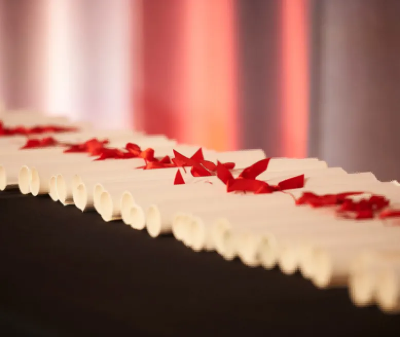 Row of diplomas with ribbons